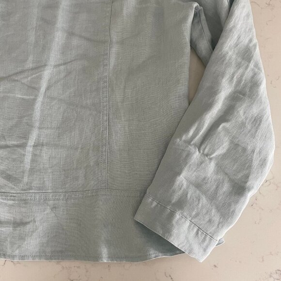 Coldwater Creek 100% Linen Button Down Jacket w Peplum Hem Powder Blue Sz S - Picture 6 of 9